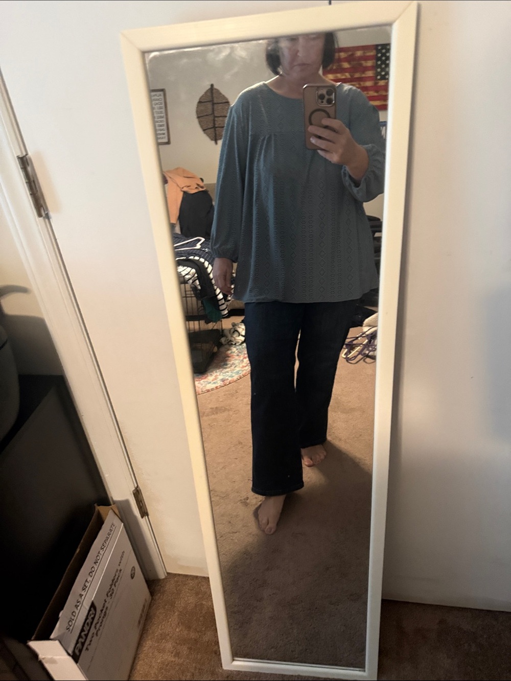 SHEIN Blue Eyelet Peasant Top with Balloon Sleeves